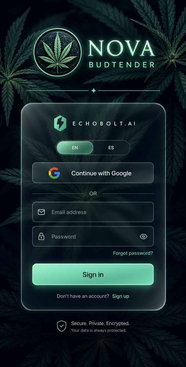Nova mobile app interface showing product recommendations from the budtender assistant