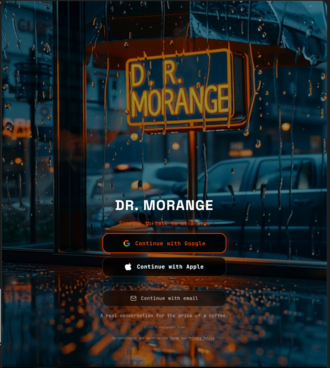 Dr. Morange mobile app interface showing the conversational therapy experience